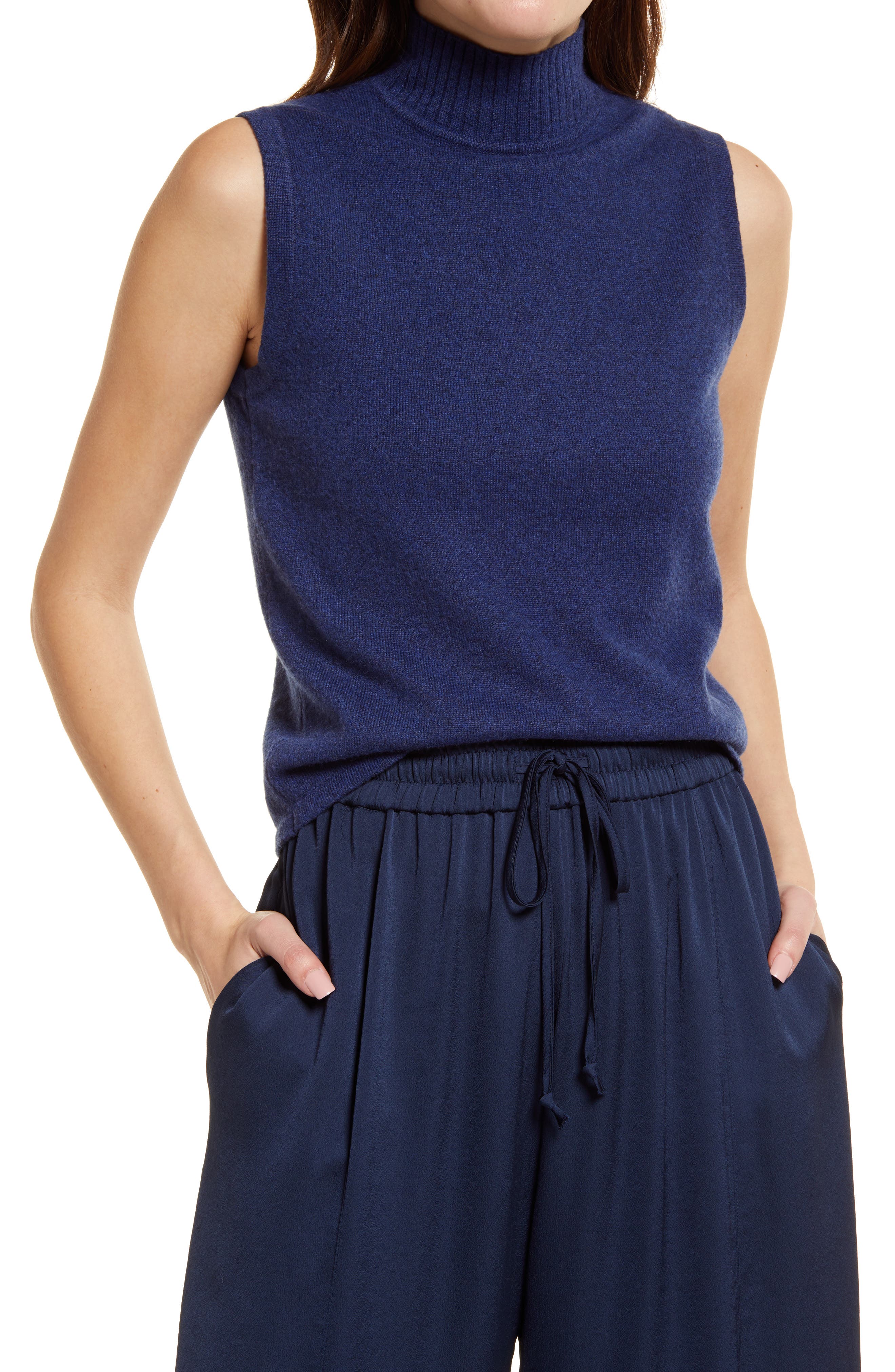 sleeveless mock neck sweater