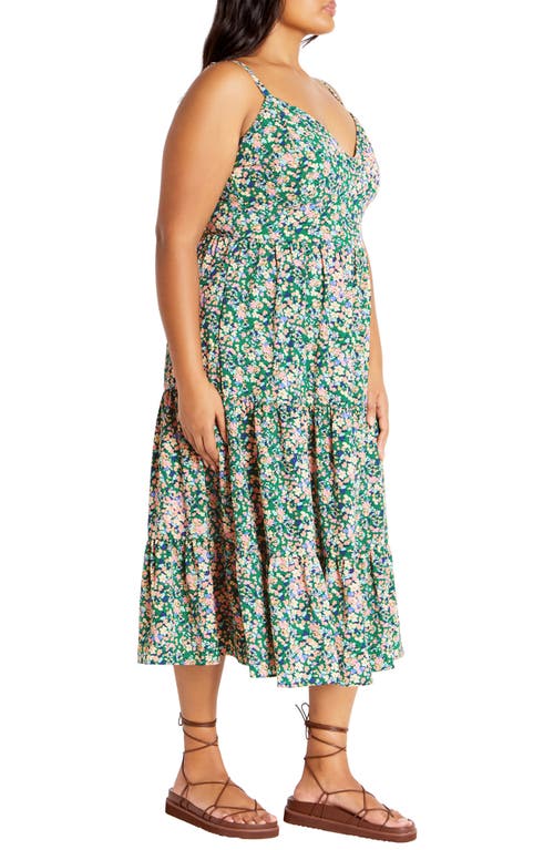 Shop City Chic Ditsy Floral Midi Sundress In Green Fields