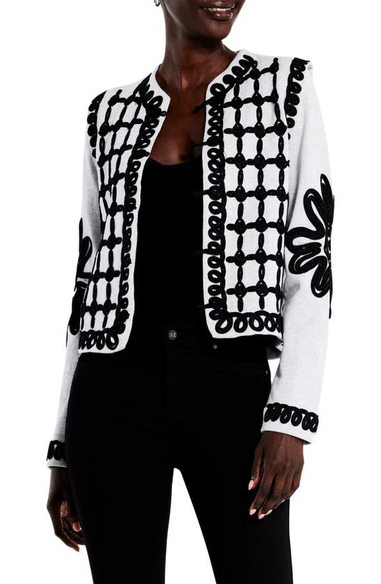 Nic + Zoe Nic+zoe Petite Romantic Soutache Knit Jacket In Grey Multi