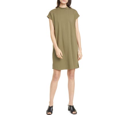Petite Eileen Fisher Mock Neck Shift Dress, Green