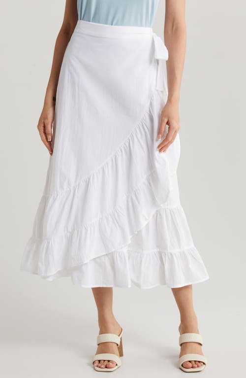Ruffle Detail Cotton Wrap Midi Skirt in Ultra White