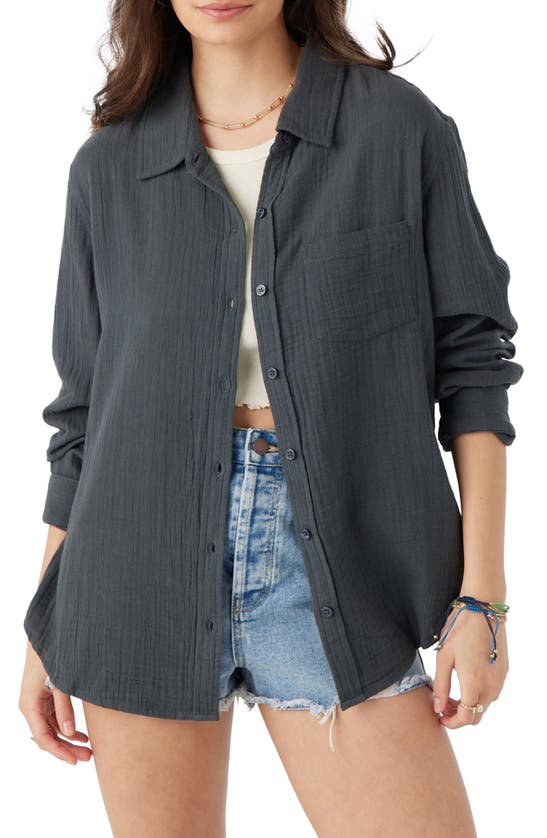 Shop O'neill Leni Cotton Gauze Button-up Shirt In Slate