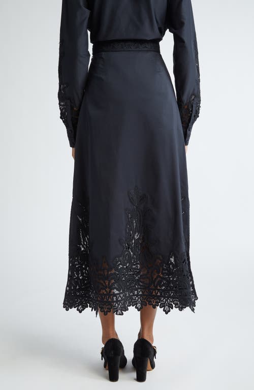 Shop Ulla Johnson Karlyn Lace Trim Cotton & Silk Midi Skirt In Noir