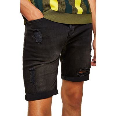 Topman Finch Skinny Fit Ripped Shorts, Black