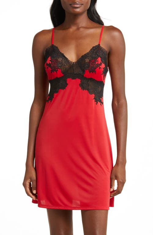 Enchant Lace Trim Chemise in Brocade Red W/Black