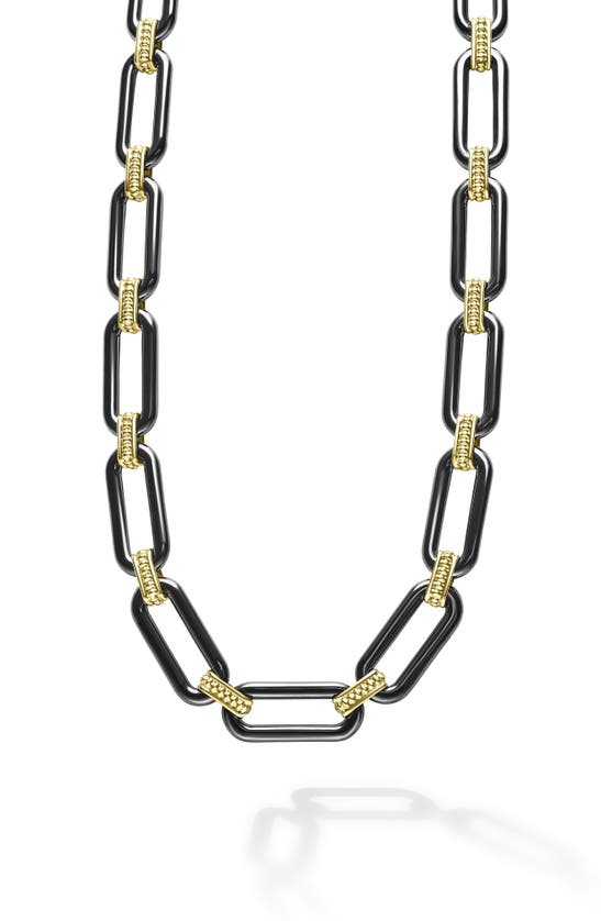 Lagos Signature Caviar Ceramic Link Necklace In Gold
