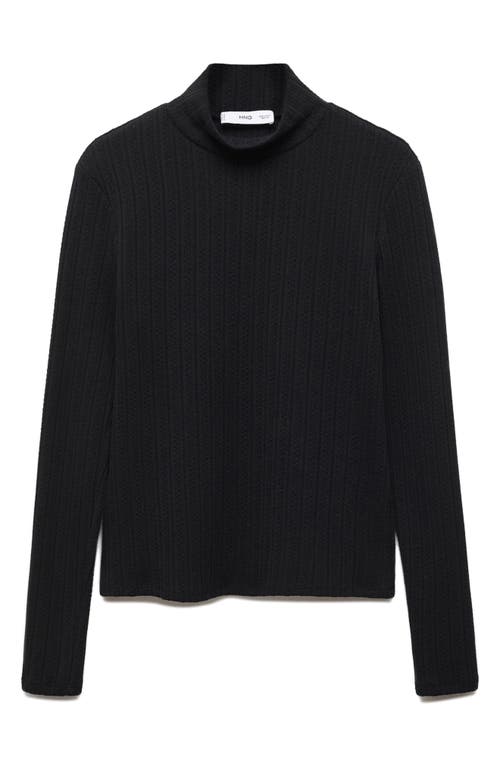 Mango Textured Mock Neck Top In Black