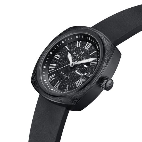 Heritor Automatic Men's Davenport Engraved-case Leather-band Watch With Date - Black In Black