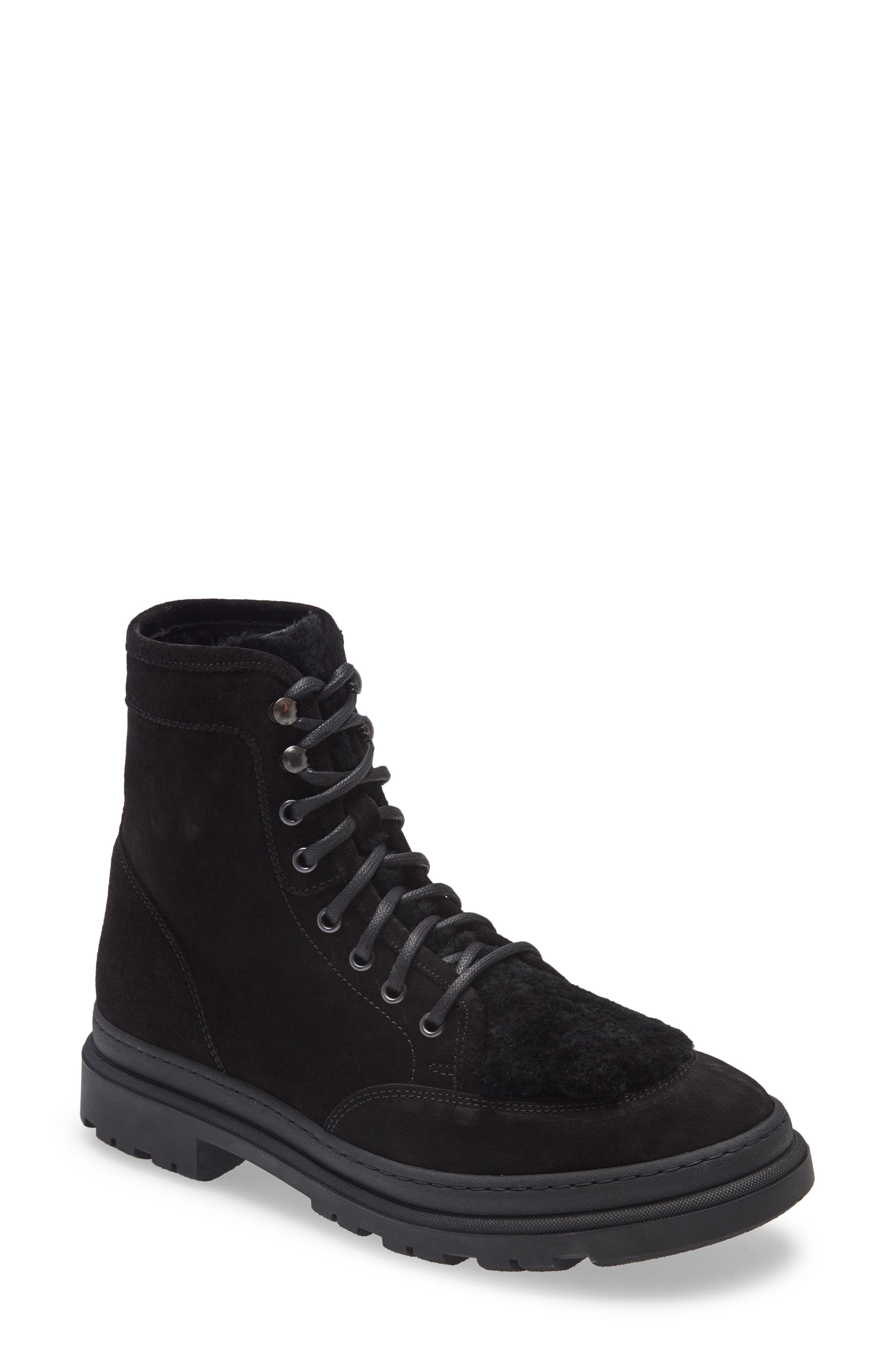 Aquatalia Tristian Lace-up Boot With Genuine Shearling Trim In Black/black