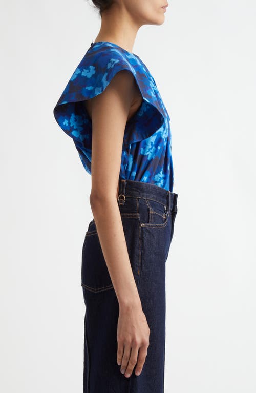 Shop Ulla Johnson Rumi Print Flutter Sleeve Top In Azure