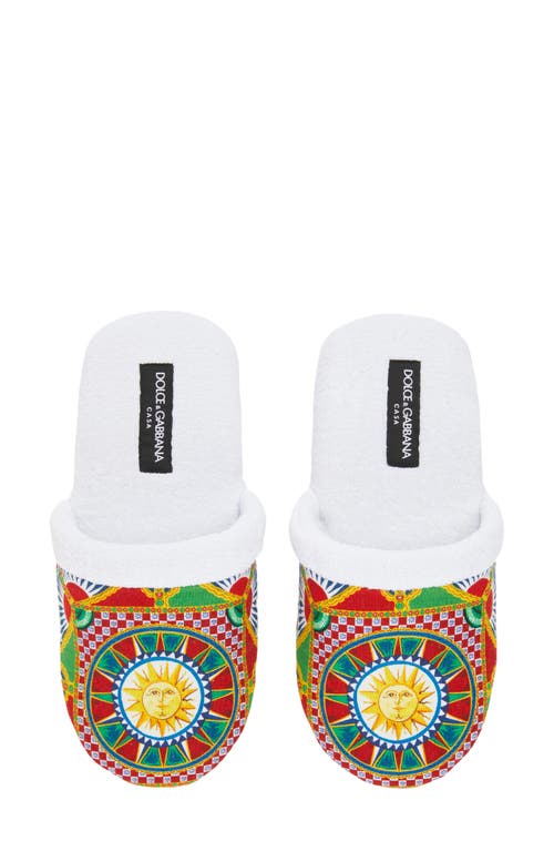 Dolce & Gabbana Carretto Siciliano-print Terry Slippers In Misce/colo