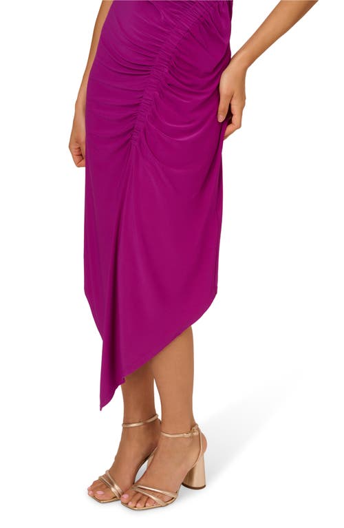 Shop Adrianna Papell Sleeveless Ruched Asymmetric Midi Dress In Wild Magenta