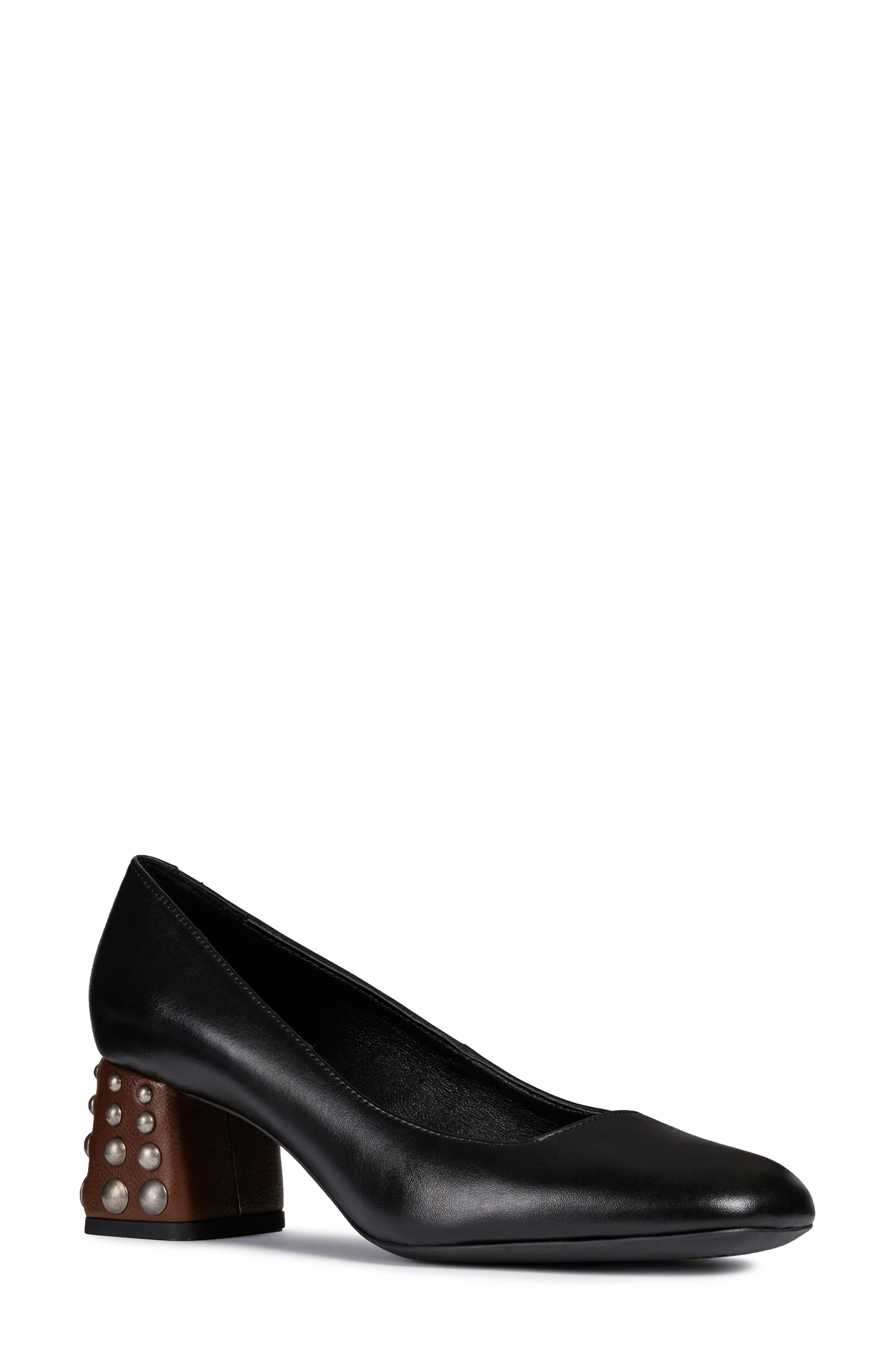 Geox Seyla Leather Block Heel Pump, Black