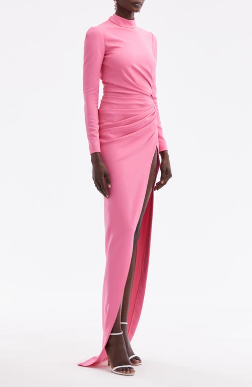 Shop Oscar De La Renta High Slit Long Sleeve Cady Gown In Azalea