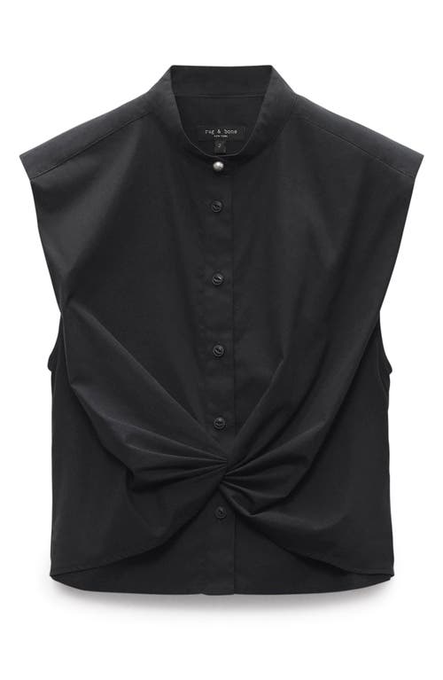 Shop Rag & Bone Louisa Twist Front Sleeveless Cotton Poplin Button-up Shirt In Black