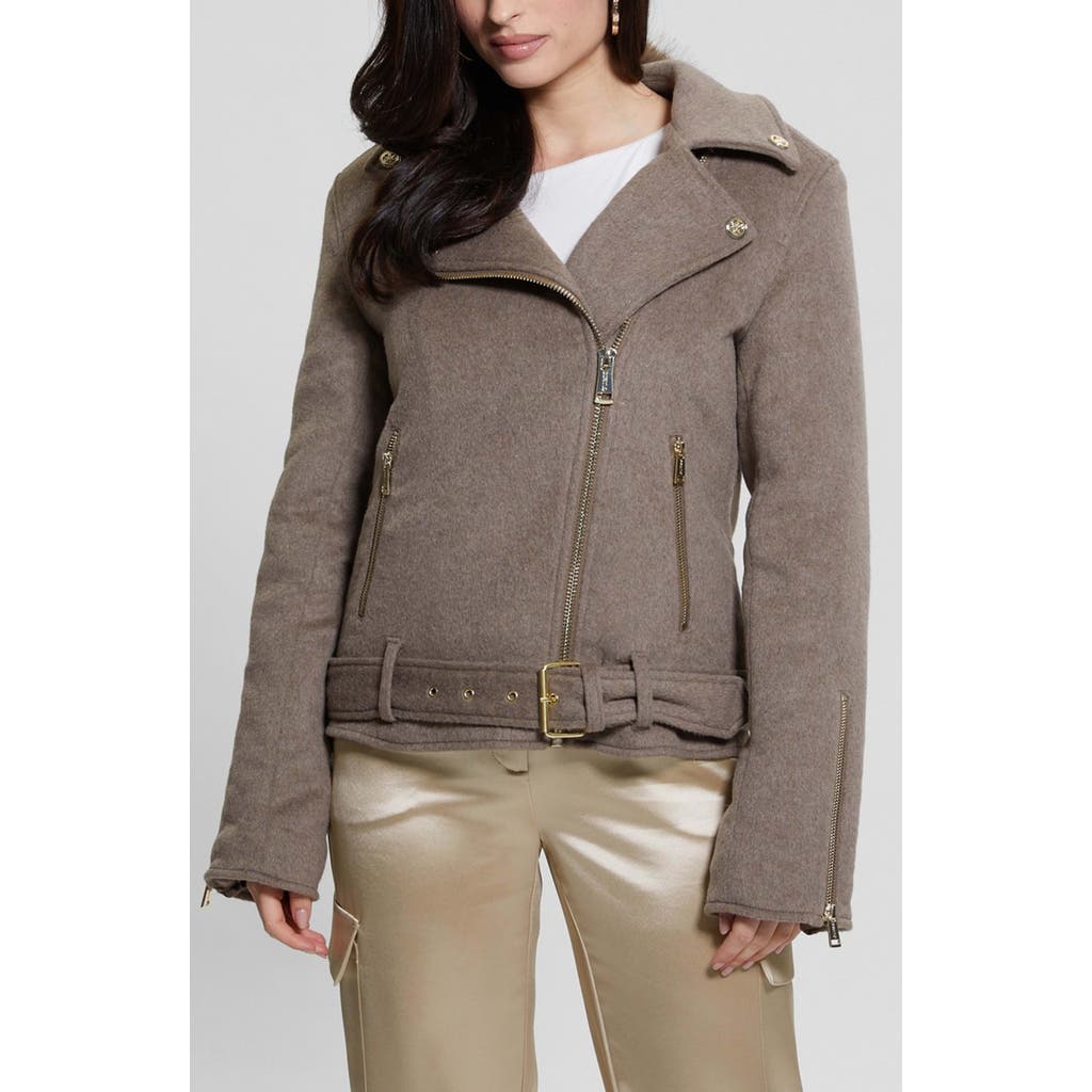 GUESS GUESS NANCY MOTO JACKET WITH REMOVABLE FAUX FUR COLLAR
