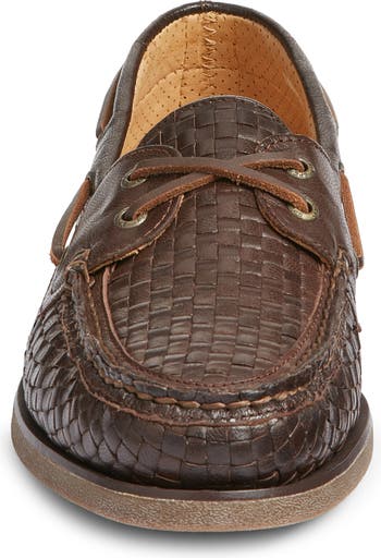 Woven leather cheap boat shoes