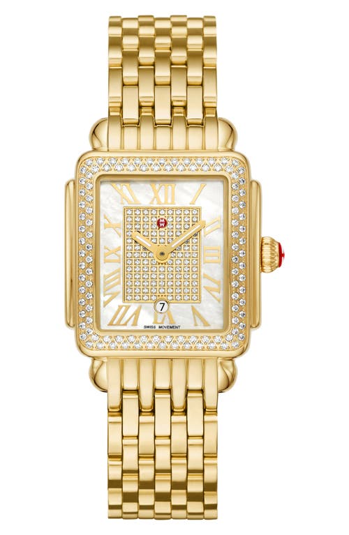MICHELE Deco Madison Mid Diamond Pavé Bracelet Watch, 31mm in Two-Tone at Nordstrom