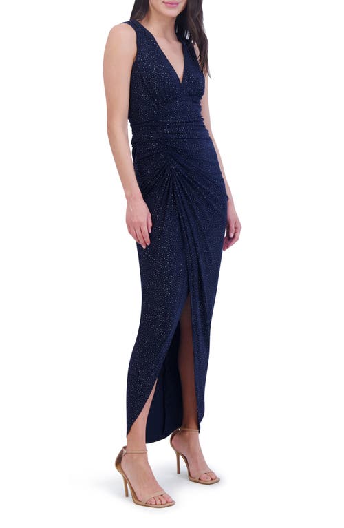 Shop Vince Camuto Shirred Rhinestone Detail Sleeveless Gown In Navy