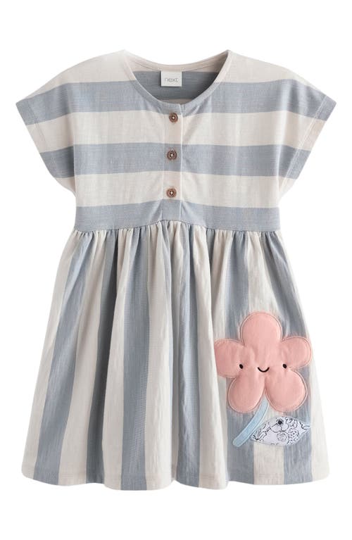 Next Babies'  Kids' Stripe 3d Flower Cotton Dress In Gray
