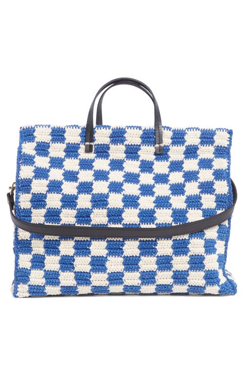 Clare V Summer Simple Tote Cobalt & Cream Crochet Checker In Cobalt/cream Crochet Checker