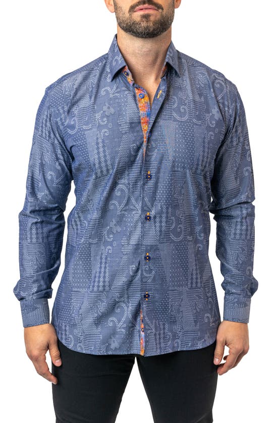 Shop Maceoo Fibonacci Denimpatch Blue Contemporary Fit Button-up Shirt