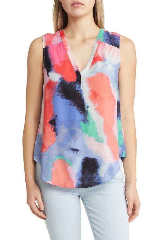 NIC+ZOE Abstract Watercolor Sleeveless Blouse in Pink Multi
