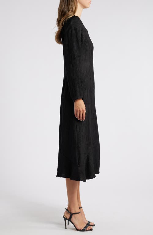 Shop Du Paradis Isabel Long Sleeve Plissé Dress In Black