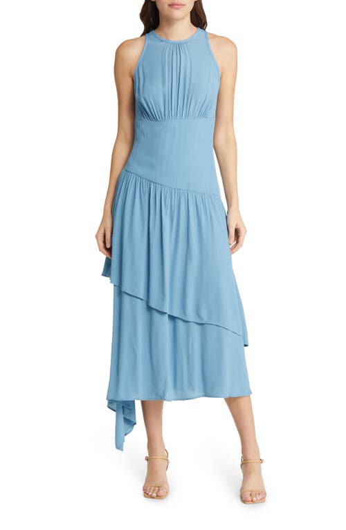 Chelsea28 Sleeveless Tiered Asymmetric Midi Dress in Blue Heaven