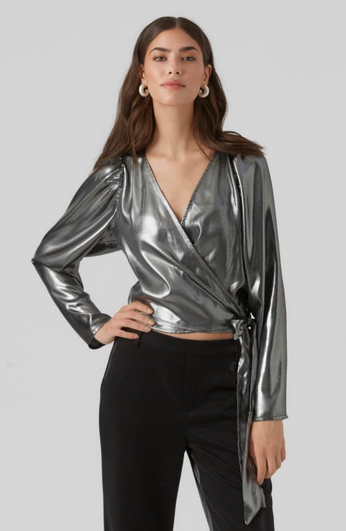 Vero Moda Scarlet Long Sleeve Wrap Top In Silver