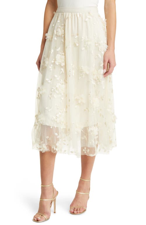Audra Floral Appliqué Chiffon Maxi Skirt in Cream