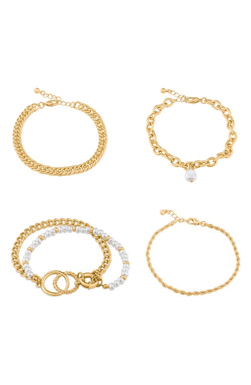 Jardin Imitation Pearl Mixed Chain Layered Bracelet In White/gold