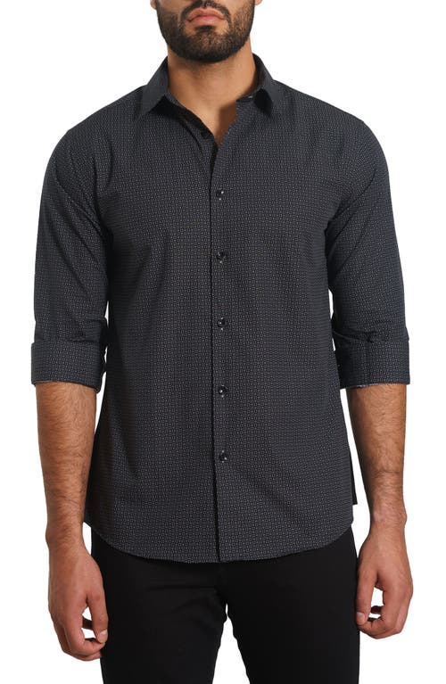 Jared Lang Trim Fit Geo Print Button-up Shirt In Black