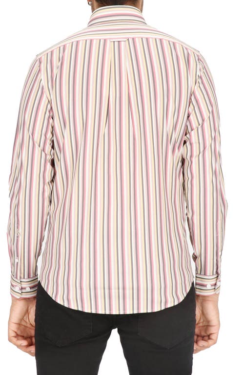 Scotch & Soda Modern Fit Stripe Stretch Cotton Dress Shirt In Pink Multi