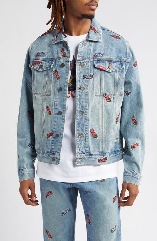 Dan Embroidered Denim Jacket in Faded