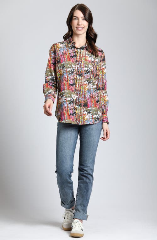 Apny Paint Splatter Boyfriend Poplin Button-up Shirt In Red Multi