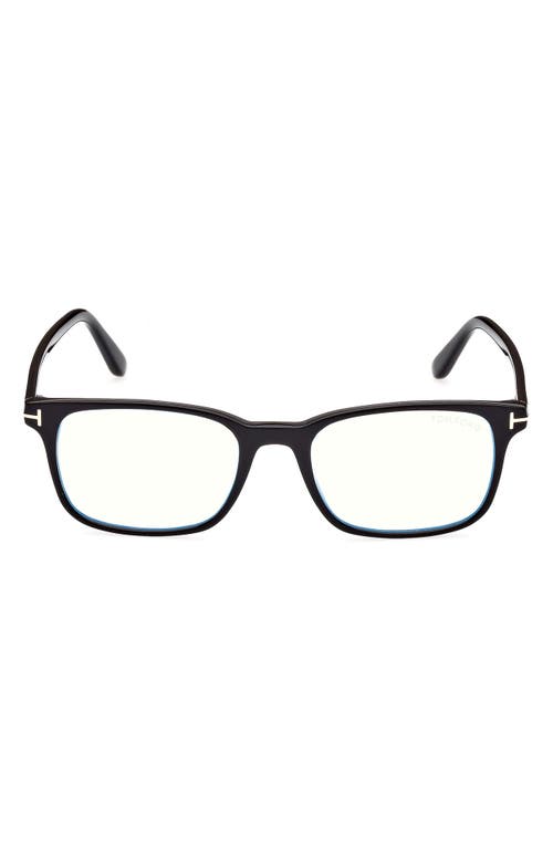 TOM FORD 51mm Square Blue Light Blocking Reading Glasses in Shiny Black at Nordstrom