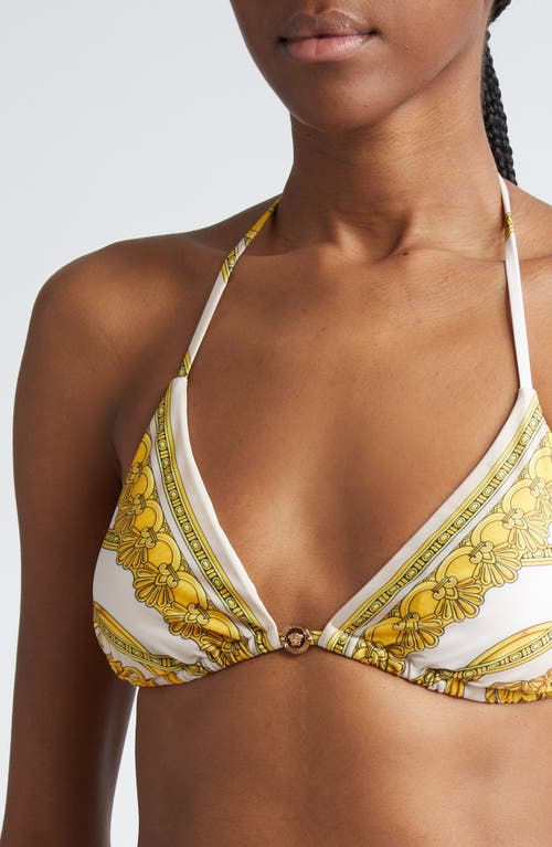 Shop Versace Heritage Print Triangle String Bikini Top In Beige Light Beige Gold