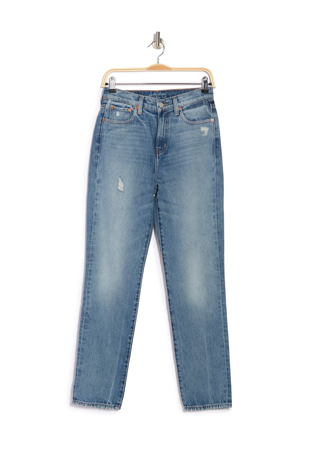 Etica Finn Distressed High Waist Jeans In Medium Blue