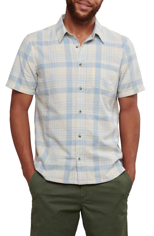 Airscape Plaid Short Sleeve Organic Cotton Button-Up Shirt in Weathered Blue