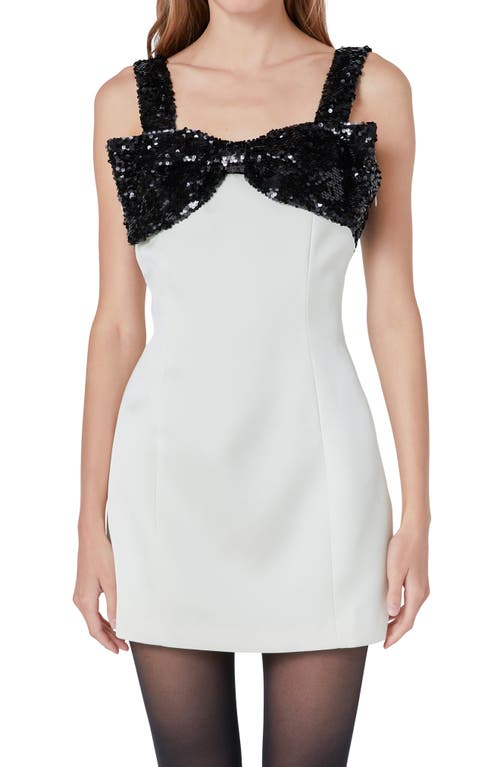 Endless Rose Sequin Bow Shift Mini Dress In Cream/black