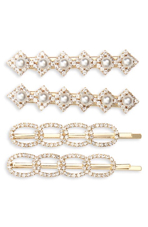 Assorted 4-Pack Rhinestone & Pearly Bead Hair Clips