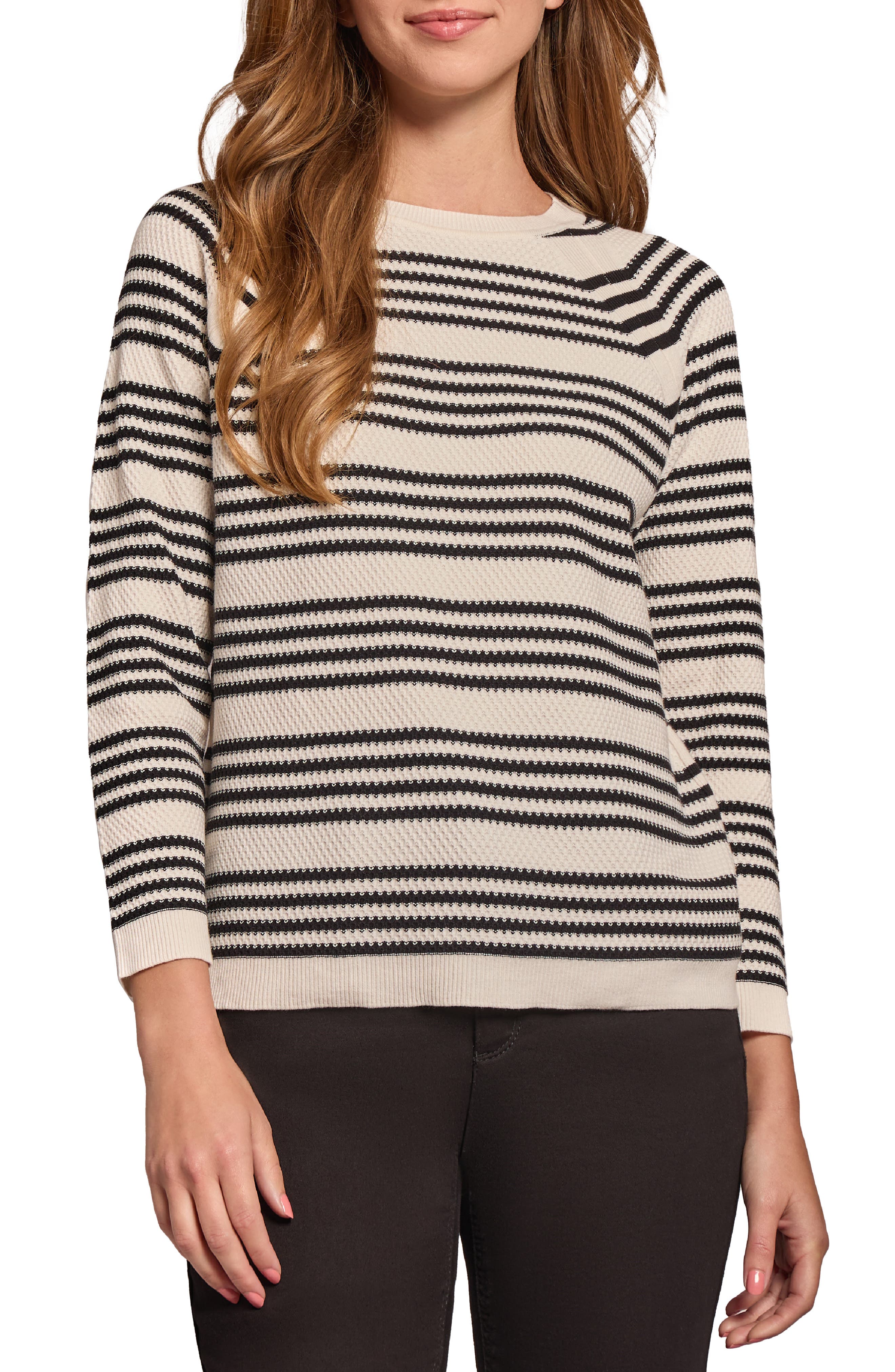 Jones New York Textured Stripe Crewneck Sweater in Jones White/Jones Black 