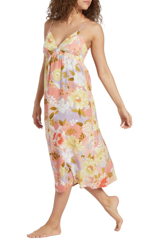 Billabong Sunset Kisses Floral Midi Sundress In Sweet Peach