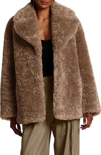 avec Les Filles Notch Collar Faux Fur Crop Jacket in Camel at Nordstrom, Size Large
