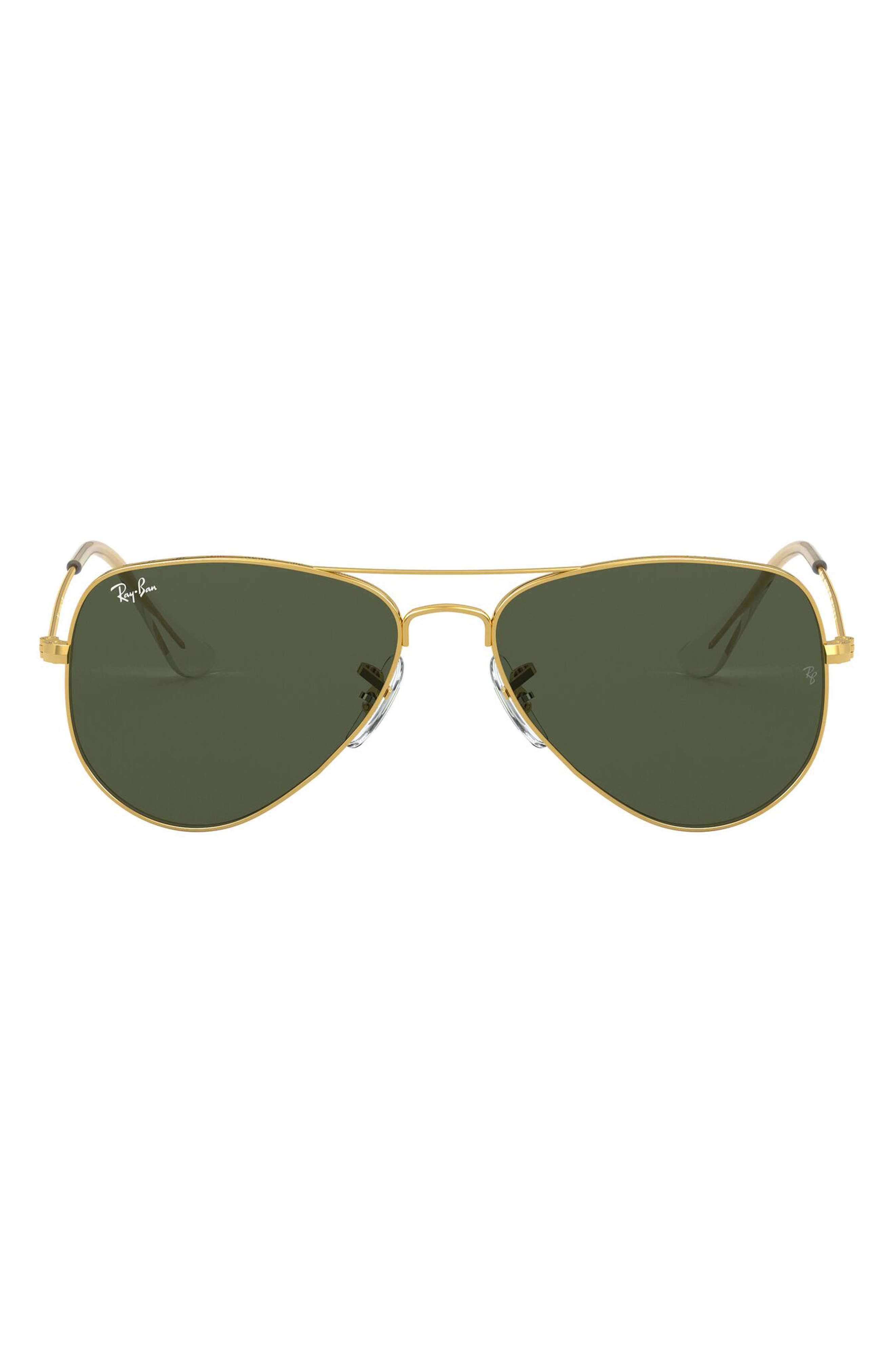 UPC 805289602071 product image for Ray-Ban 52mm Extra Small Aviator Sunglasses in Gold/Green Solid at Nordstrom | upcitemdb.com