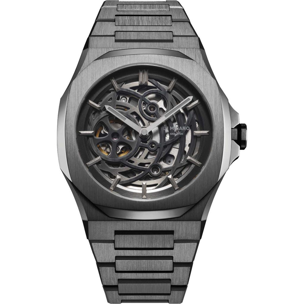 D1 Milano Gun Skeleton Bracelet 41.5mm Stainless Steel Mechanical Watch In Gun Metal