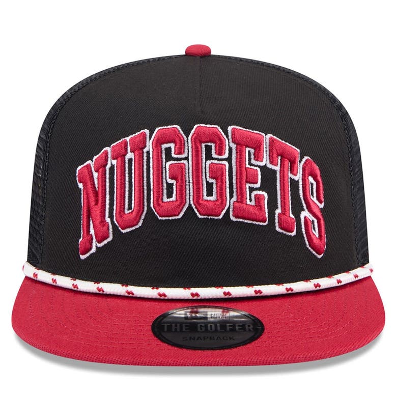 Shop New Era Black/crimson Denver Nuggets Throwback Team Arch Golfer Snapback Hat