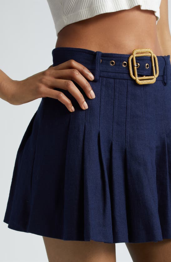 Shop Ramy Brook Landry Belted Pleated Miniskirt In Spring Navy