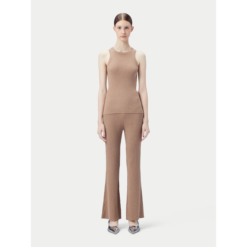 Gobi Mongolian Cashmere Drawstring Ribbed Cotton Silk Cashmere Blend Flares In Timber Wolf